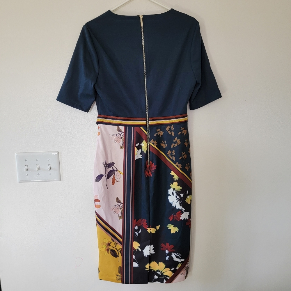 NWT Ted Baker London Madiiy Savanna Bodycon Dress Ted Size 3 US 8-10 navy floral - Picture 7 of 12